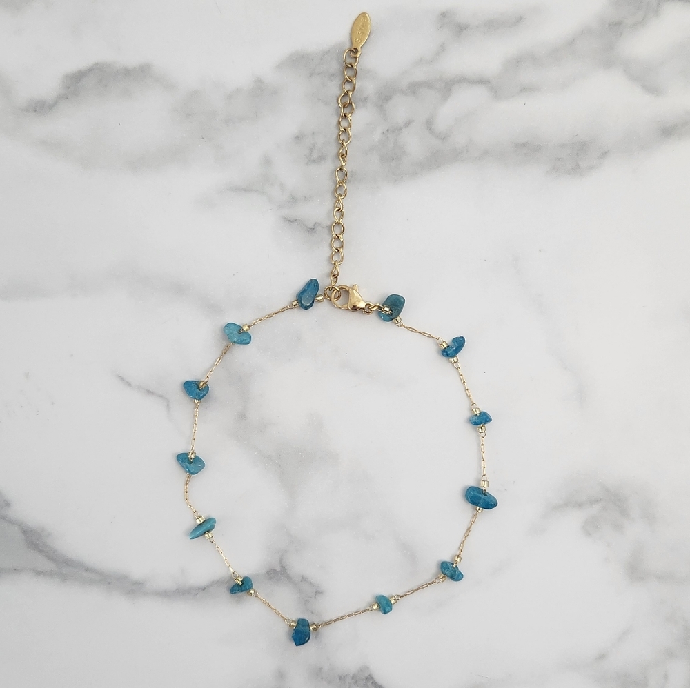 Dainty Minimalist Tuquoise Stone Stainless Steel Gold Plated Anklet Bracelet - Picture 10 of 13